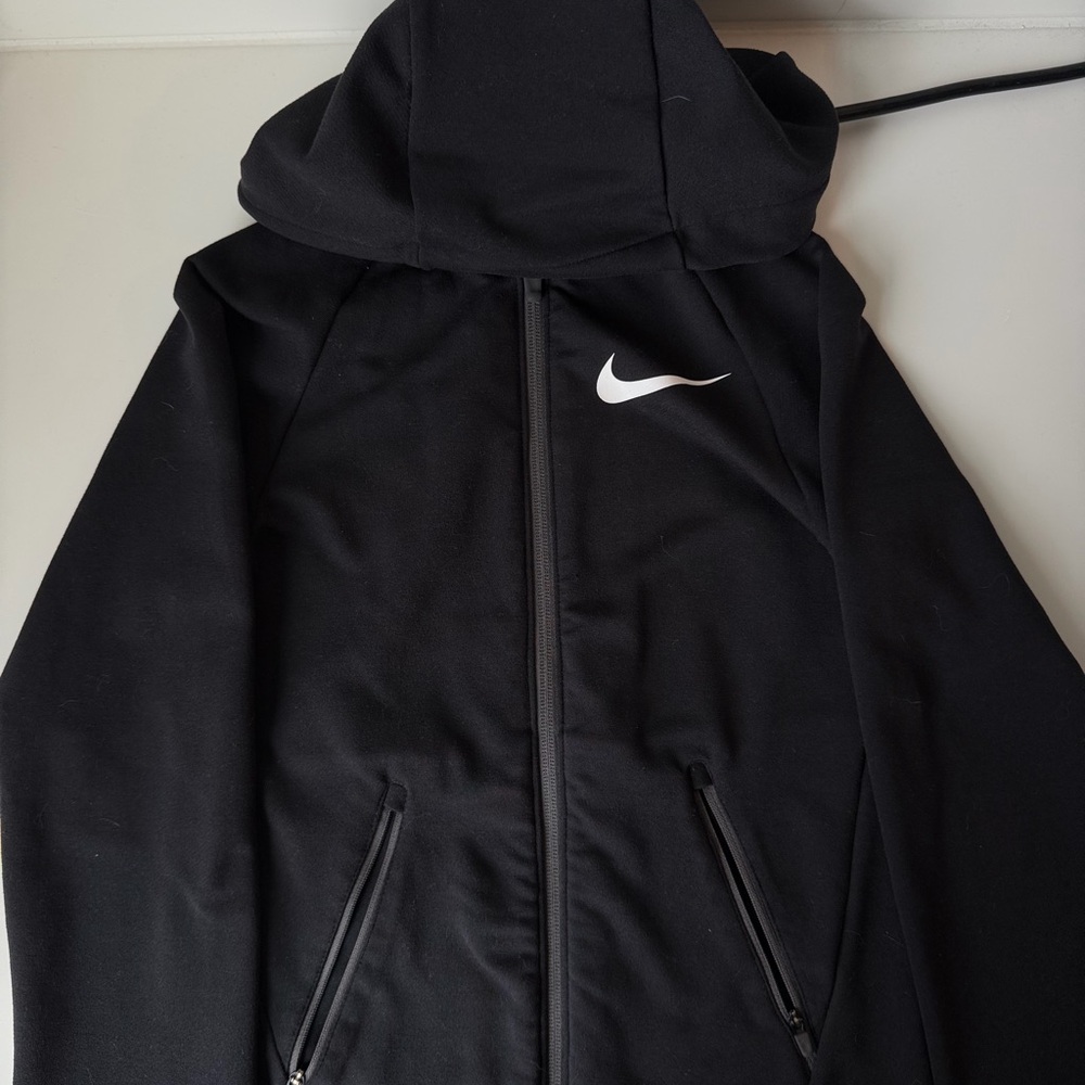 Nike Black Full-Zip Performance Hoodie Jacket with White Swoosh